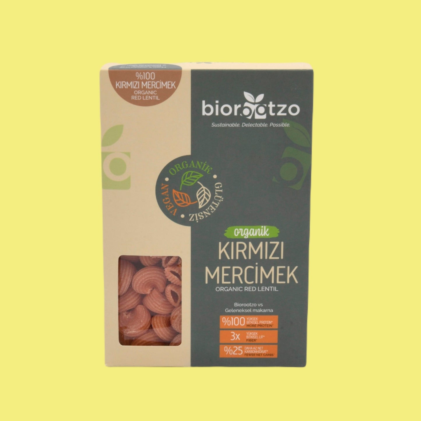 Biorootzo Organik Glutensiz Kırmızı Mercimek Pipe Rigate Makarna 200 g