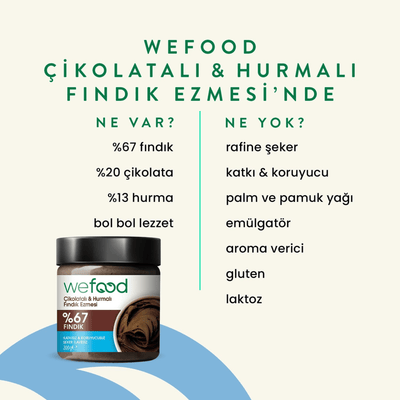 Wefood Çikolatalı Hurmalı Fındık Ezmesi (Şekersiz, Katkısız) 200 Gr