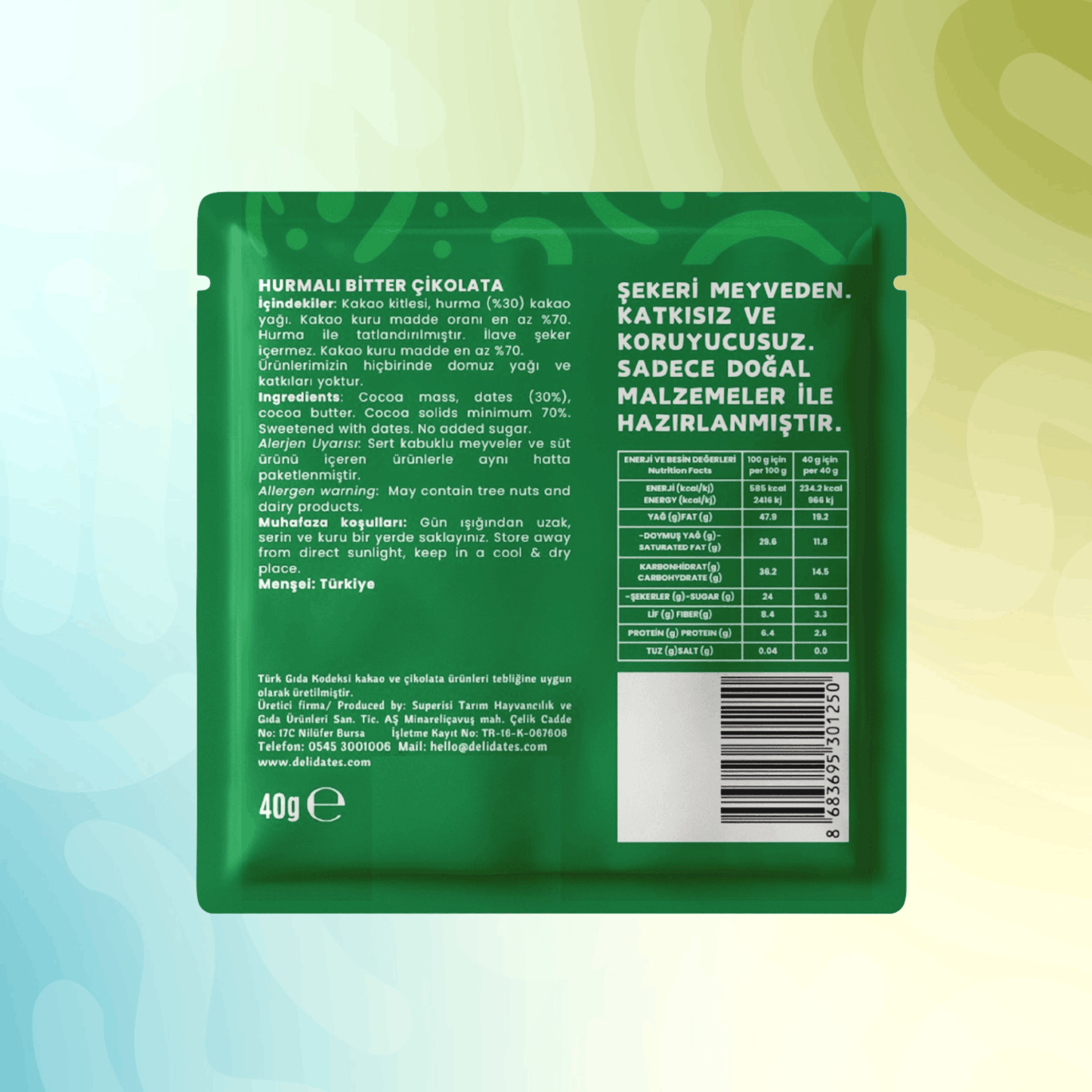 Delidates Hurmalı Bitter Çikolata 40 gr